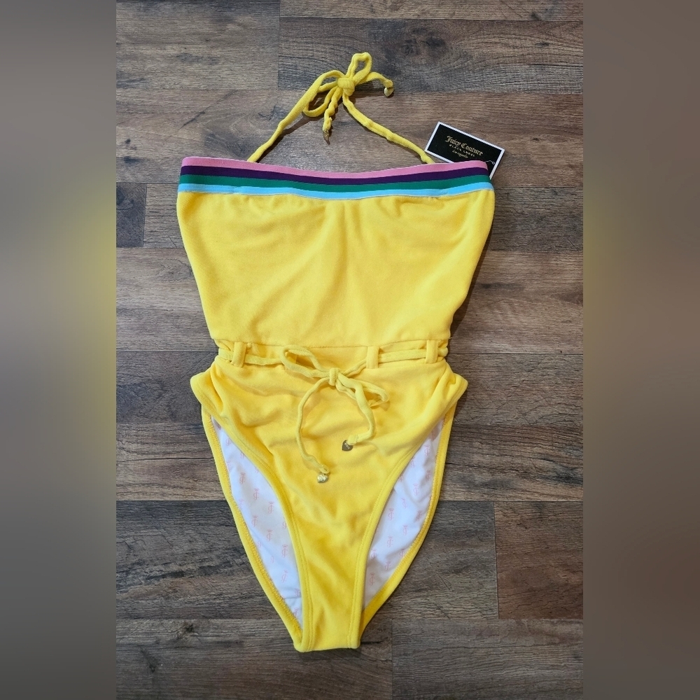 Juicy Couture Black Label Women's Yellow Terry Cloth Strapless Swimsuit Size M